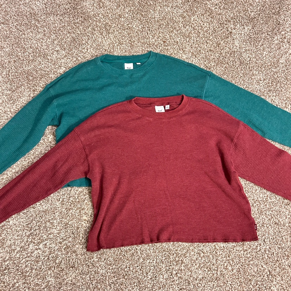TNA Teal and Burgundy Crew Neck Sweater Set